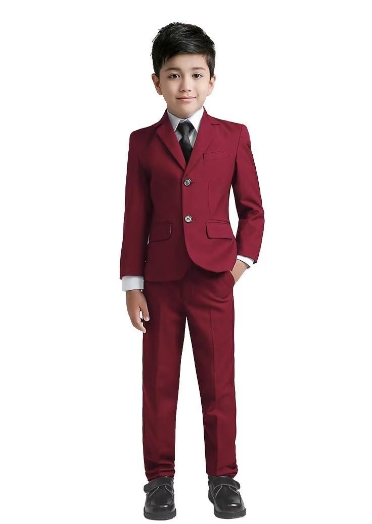 Suit Yuanlu Kids Blazer, Colete, Calça, Camisa Branca, Cor De Vinho