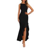 Vestido Maxi Prettygarden 2025 Sem Mangas Preto Com Babados Para Mulheres