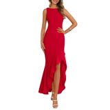 Vestido Maxi Feminino Prettygarden 2025 Sem Mangas Vermelho