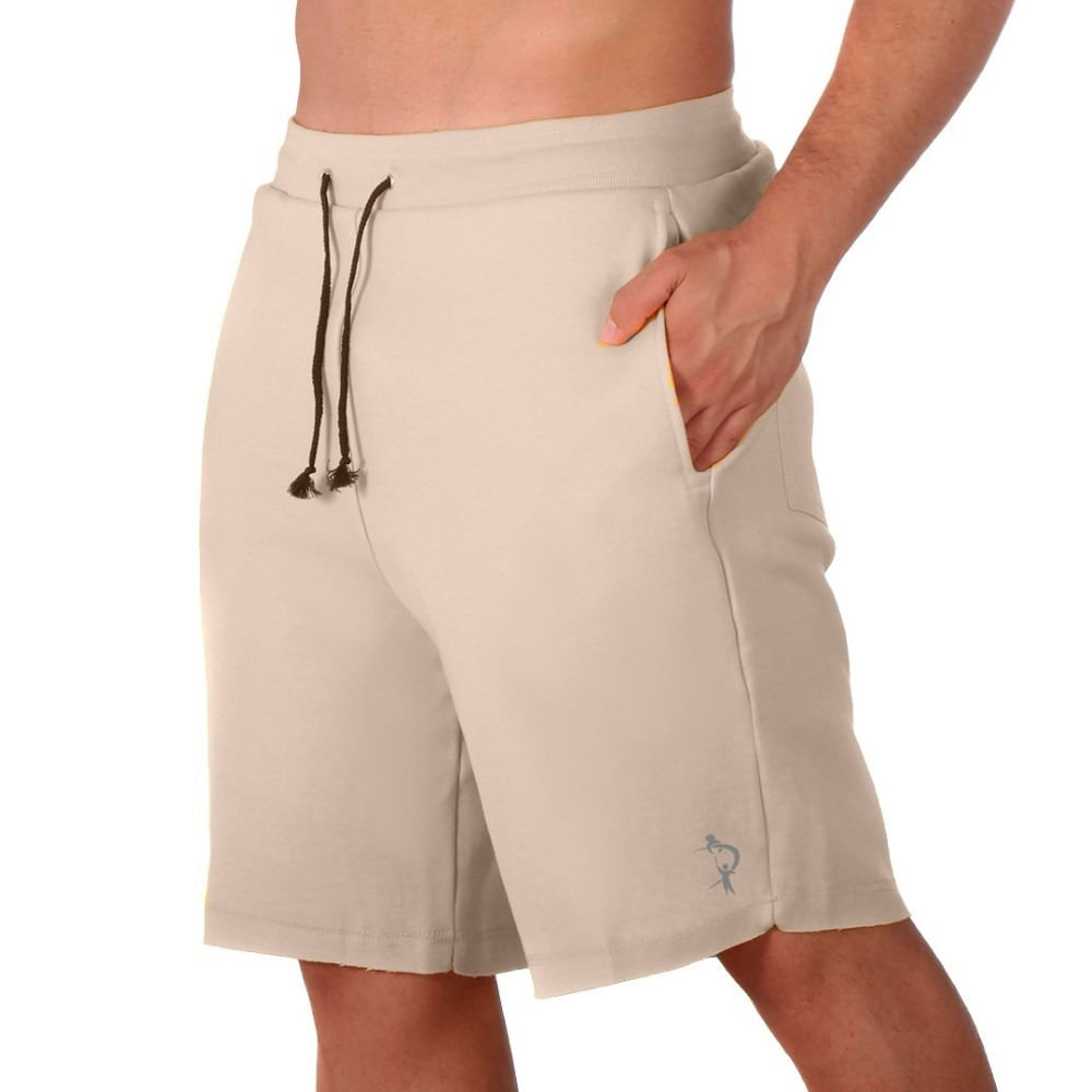 Bermuda Moletom Algodao Masculina Basica Cordao Ajustavel Short Com Bolsos Laterais E Traseiro