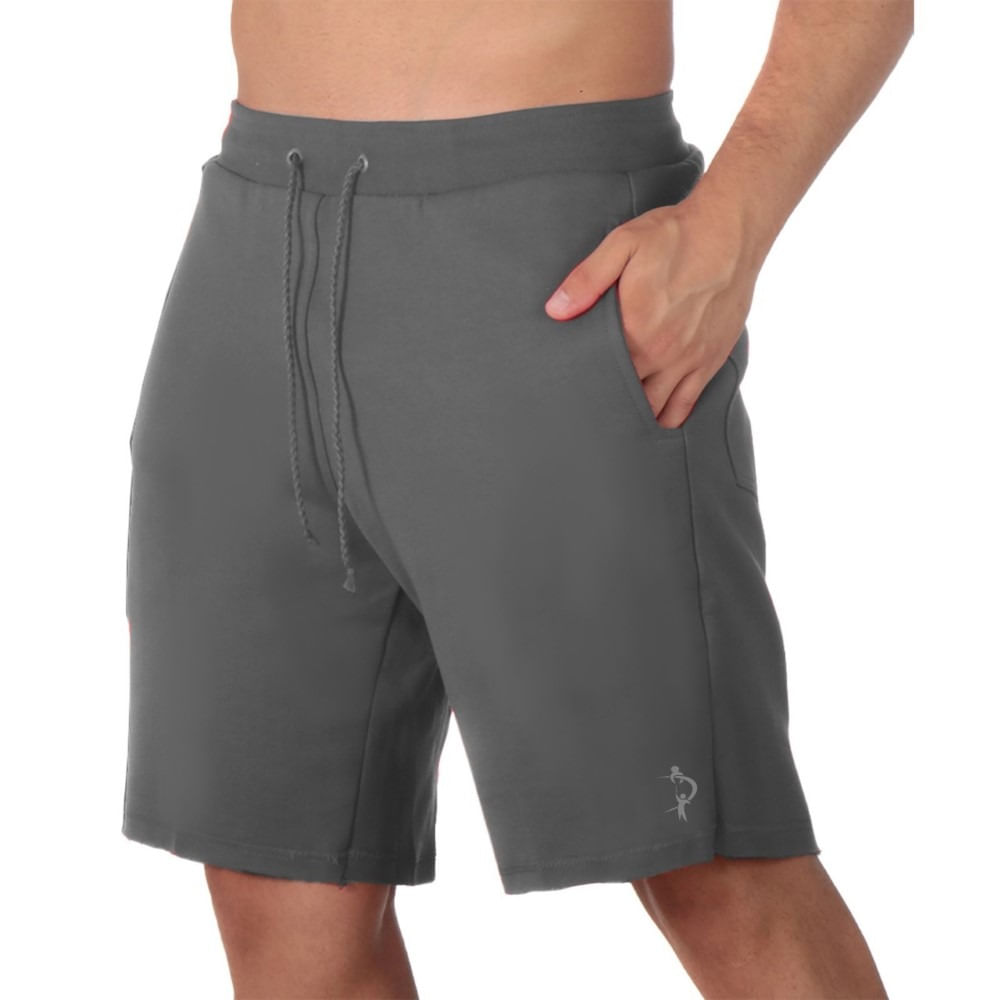 Bermuda Moletom Algodao Masculina Basica Cordao Ajustavel Short Com Bolsos Laterais E Traseiro