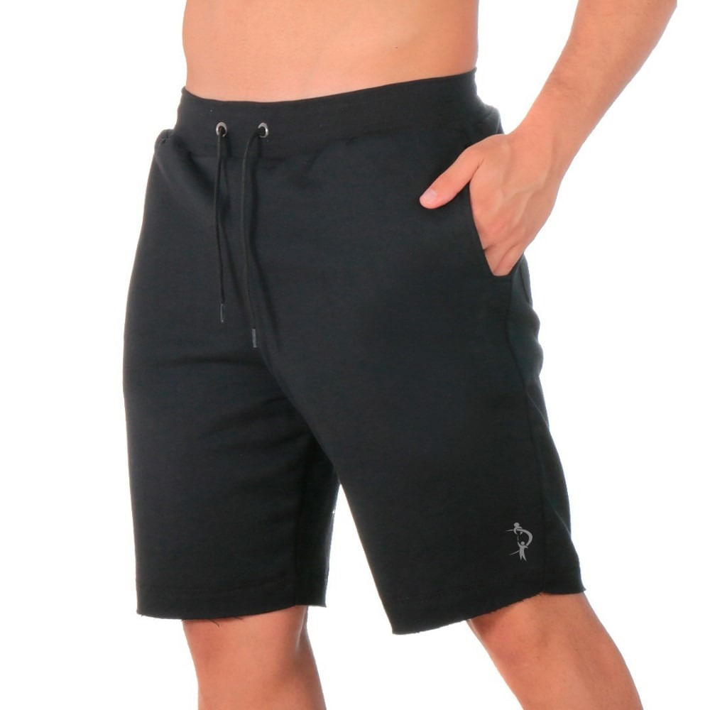 Bermuda Moletom Algodao Masculina Basica Cordao Ajustavel Short Com Bolsos Laterais E Traseiro