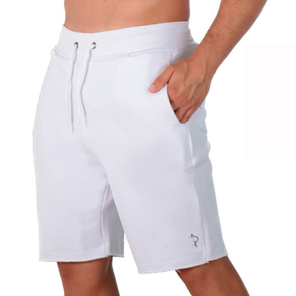 Bermuda Moletom Algodao Masculina Basica Cordao Ajustavel Short Com Bolsos Laterais E Traseiro