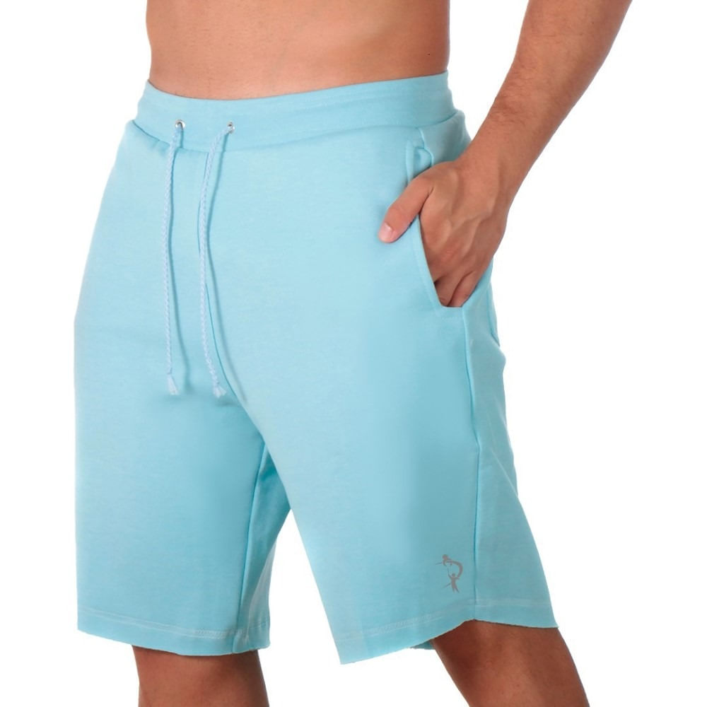 Bermuda Moletom Algodao Masculina Basica Cordao Ajustavel Short Com Bolsos Laterais E Traseiro