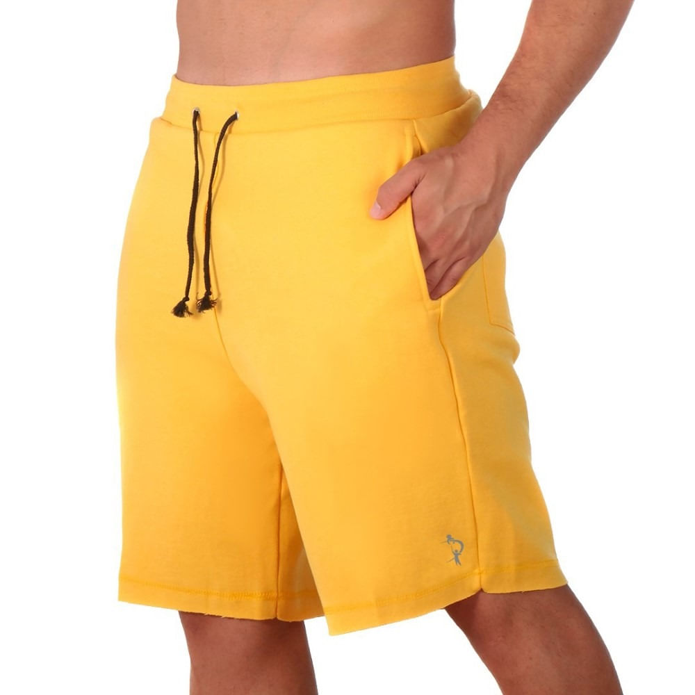 Bermuda Moletom Algodao Masculina Basica Cordao Ajustavel Short Com Bolsos Laterais E Traseiro