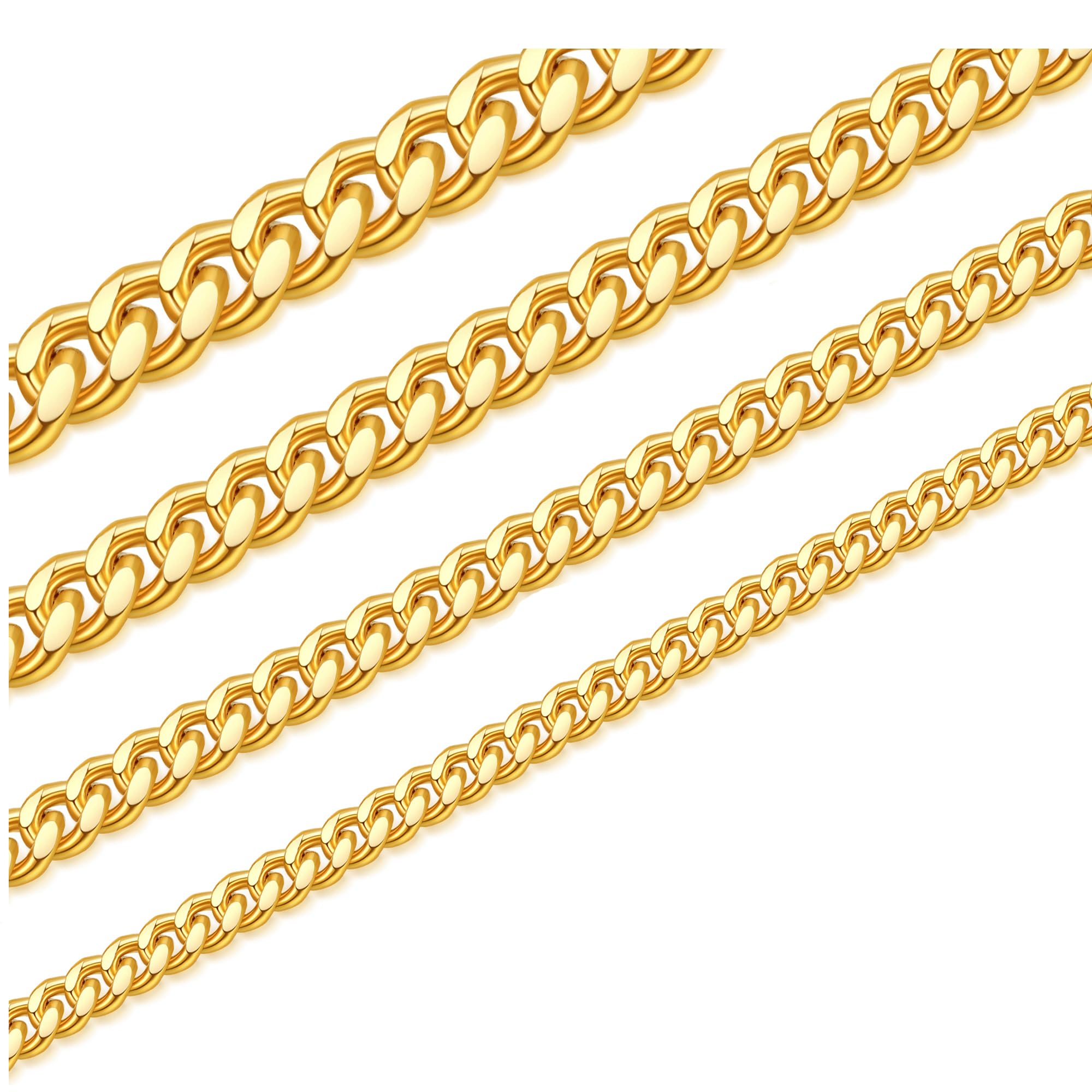 Colar Cuban Link Chain Monily Para Homens 7 Mm 45 Cm, Aço Inoxidável, Banhado A Ouro 18 Quilates