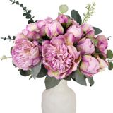 Flores Artificiais C Appok Peônias Roxas Com Eucalipto 21 Unidades