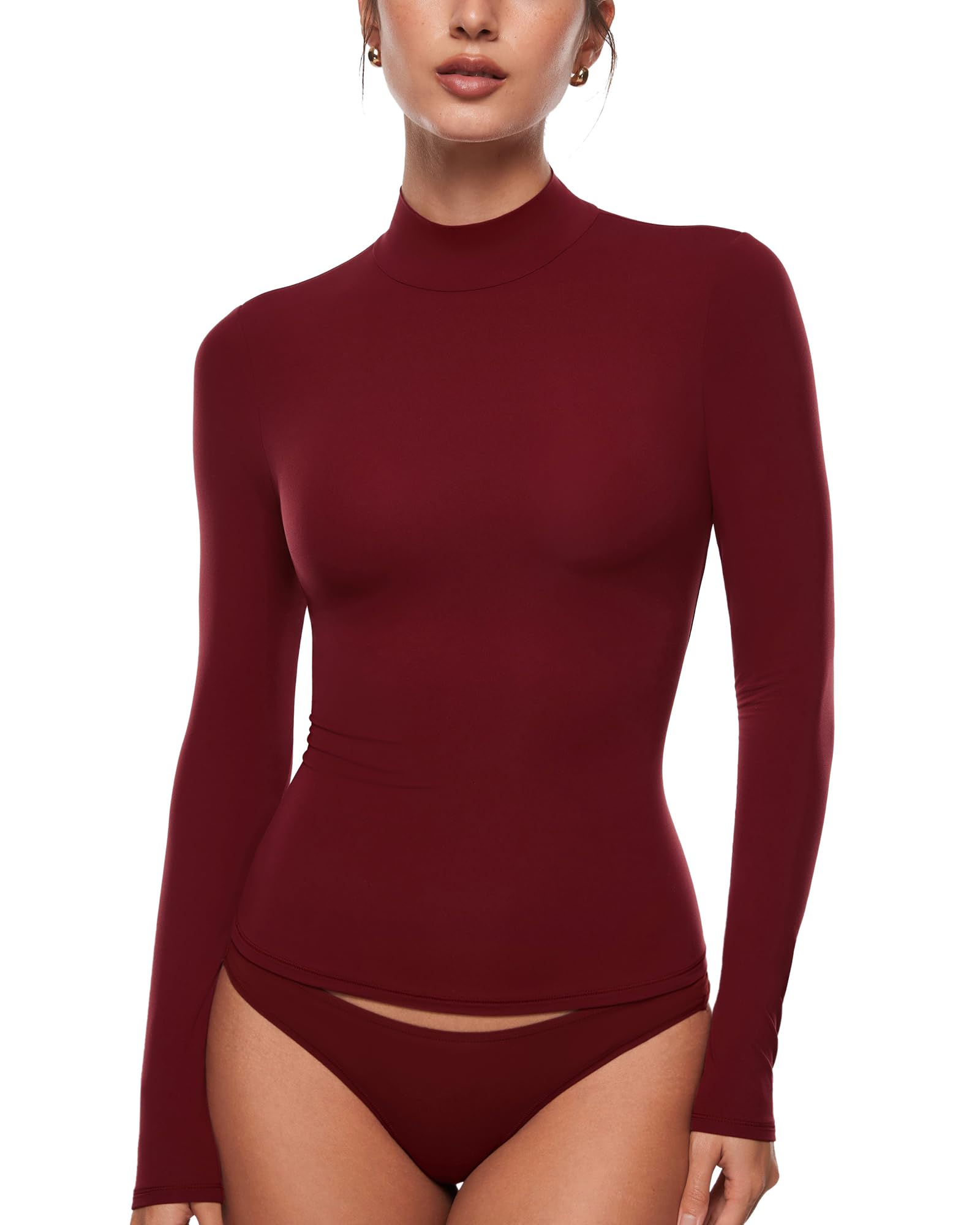 Top Inlyric Inbarely Soft Mock, Gola Alta, Manga Comprida, Vermelha