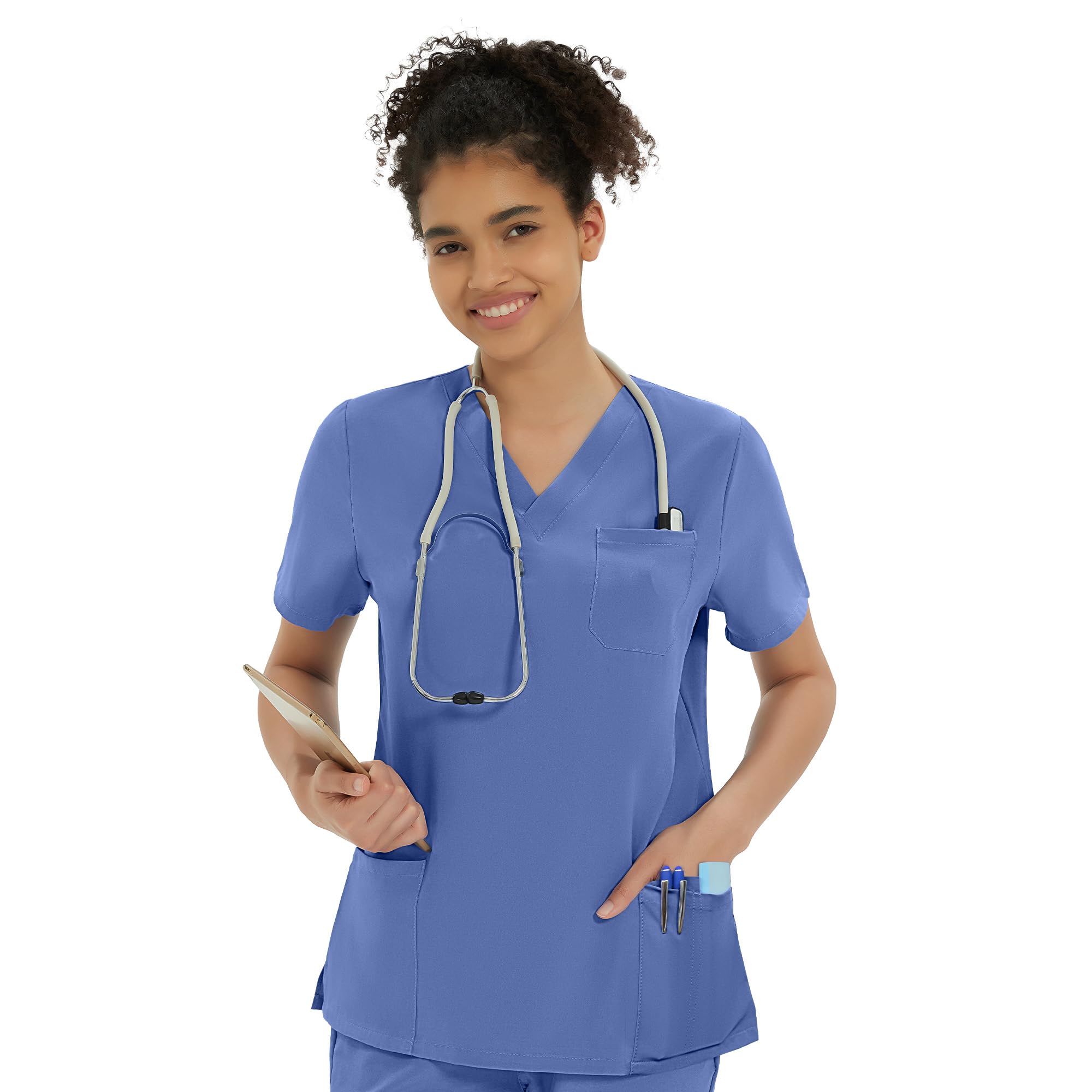 Scrub Top Kitmaz Small Medical Para Mulheres Com Decote Em V, Azul Celeste