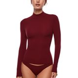 Top Inlyric Inbarely Soft Mock, Gola Alta, Manga Comprida, Vermelha
