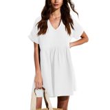 Vestido Liher Feminino Casual De Verão Com Decote Em V Babydoll Beach White