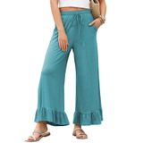 Calças Largas Evaless, Elástico, Cintura Alta, Casual, Turquesa