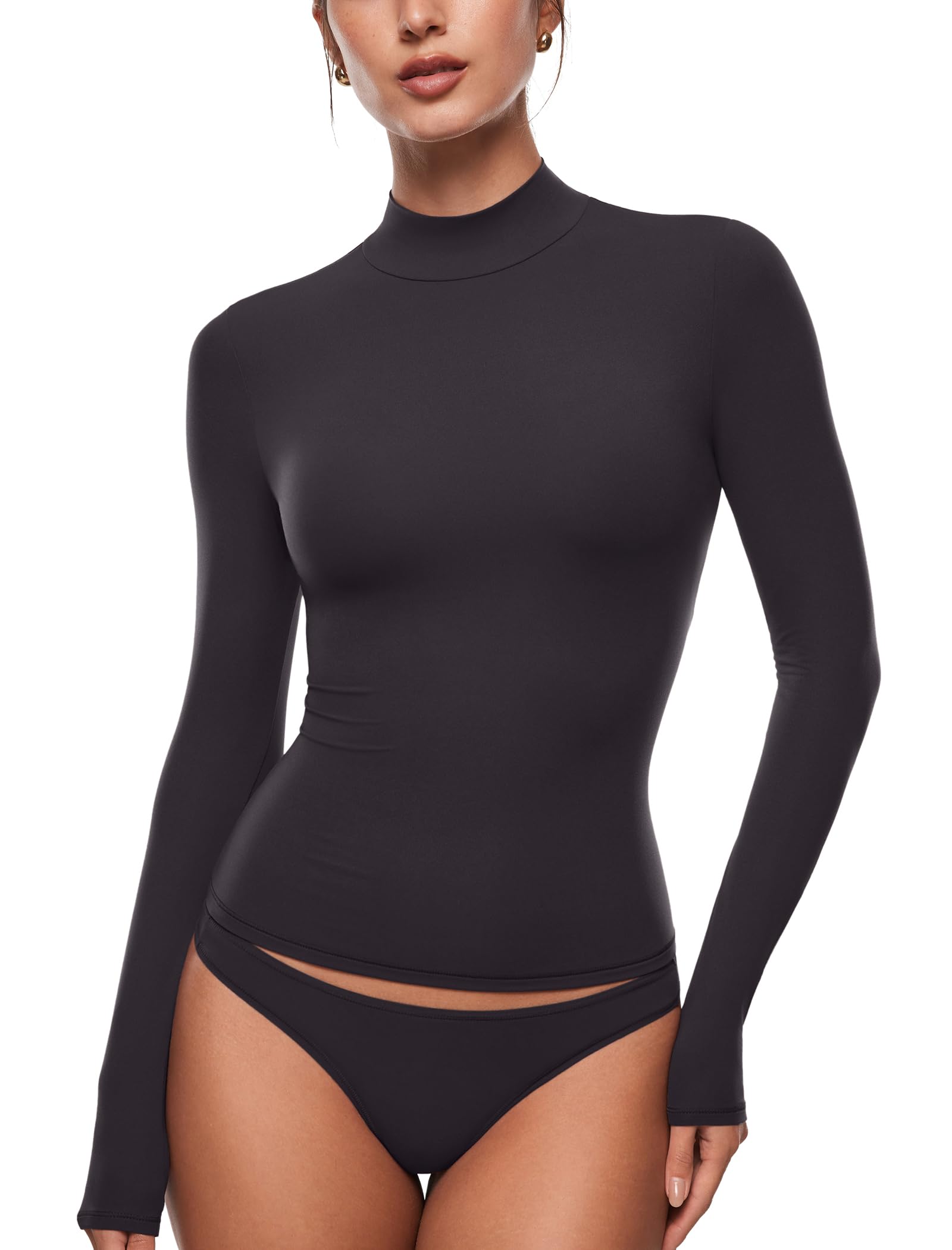 Top Inlyric Inbarely Soft Mock, Gola Alta, Manga Comprida, Feminina