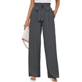 Calças Largas Korsis Femininas, Cinza, De Cintura Alta, Casuais