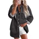Blusa Feminina Elegante, Jeans, Chambray, Namorado, Cinza Escuro