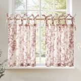 Cortinas Jinchan Floral Linen Tier 60 Cm Farmhouse Cafe Vermelho/bege