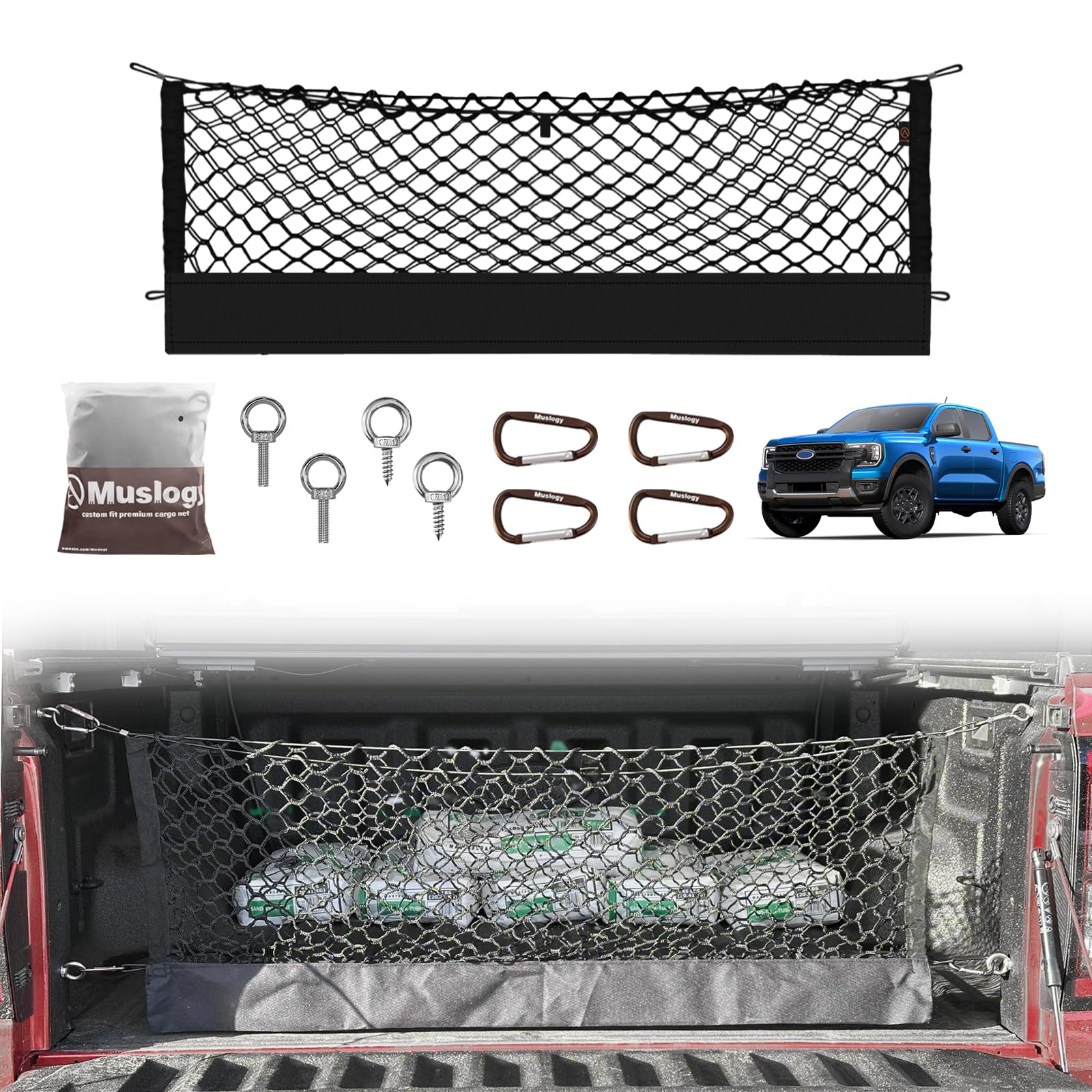 Truck Bed Cargo Net Muslogy Compatível Com Ford Ranger 2024-25