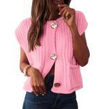 Colete De Suéter Feminino Anrabess, De Malha Grossa, Com Botões, Rosa