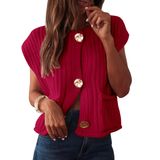 Colete De Suéter Feminino Anrabess, De Malha Grossa, Com Botão, Vermelho, Tamanho S
