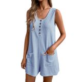 Macacão Curto Feminino De Verão Romper Ekouaer Azul Claro Xl