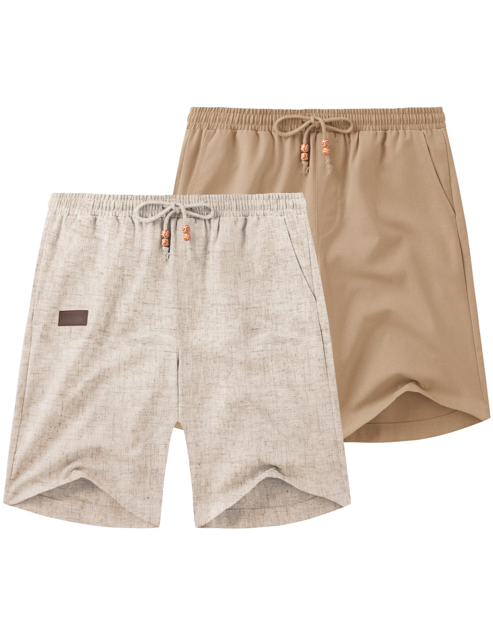 Shorts Masculinos Coofandy, Frente Plana, Linho, Cintura Elástica, Cáqui