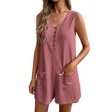 Macacão Casual Feminino Romper Ekouaer Waffle De Verão Com Bolso