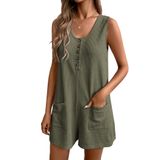 Macacão Feminino Ekouaer Waffle Sem Mangas, Solto, Olive M