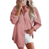 Camisa Feminina Elegante, Jeans, Decote Em V, Manga Comprida, Ajuste Descontraído