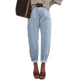 Jeans Astylish, Cintura Alta, Folgada, Namorado, Feminino, Azul Celeste