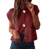 Colete De Suéter Feminino Anrabess Chunky Knit Button Down Rust S
