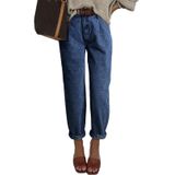 Jeans Astylish Women, Cintura Alta, Solto, Namorado, Azul Escuro