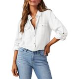 Camisa Feminina Elegante De Ganga Com Botões E Decote Em V, Branca, Tamanho M