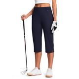 Calças De Golfe Capri Iseegz 18 Para Mulheres De Cintura Alta Com Bolsos Azul-marinho
