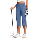 Calças De Golfe Capri Iseegz 18 Para Mulheres De Cintura Alta Com Bolsos Azuis