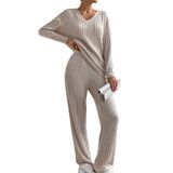 Conjunto De Pijama Feminino Shewin De Manga Comprida Canelada Cáqui S