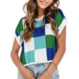 Blusas Curtas De Verão Para Meninas, Colete De Primavera, Lindas, Manga Curta, Camiseta Colorida, Solta, Infantil, Tricotada De Outono, Verde