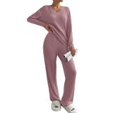 Conjunto De Pijama Feminino Shewin De Manga Comprida Canelada Rosa S