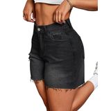 Shorts Jeans Iwd, Cintura Alta, Rasgados, Desgastados, Bainha Crua, Pretos