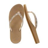 Chinelos Femininos Kuailu, Strass, Arch Support, Bege, 6