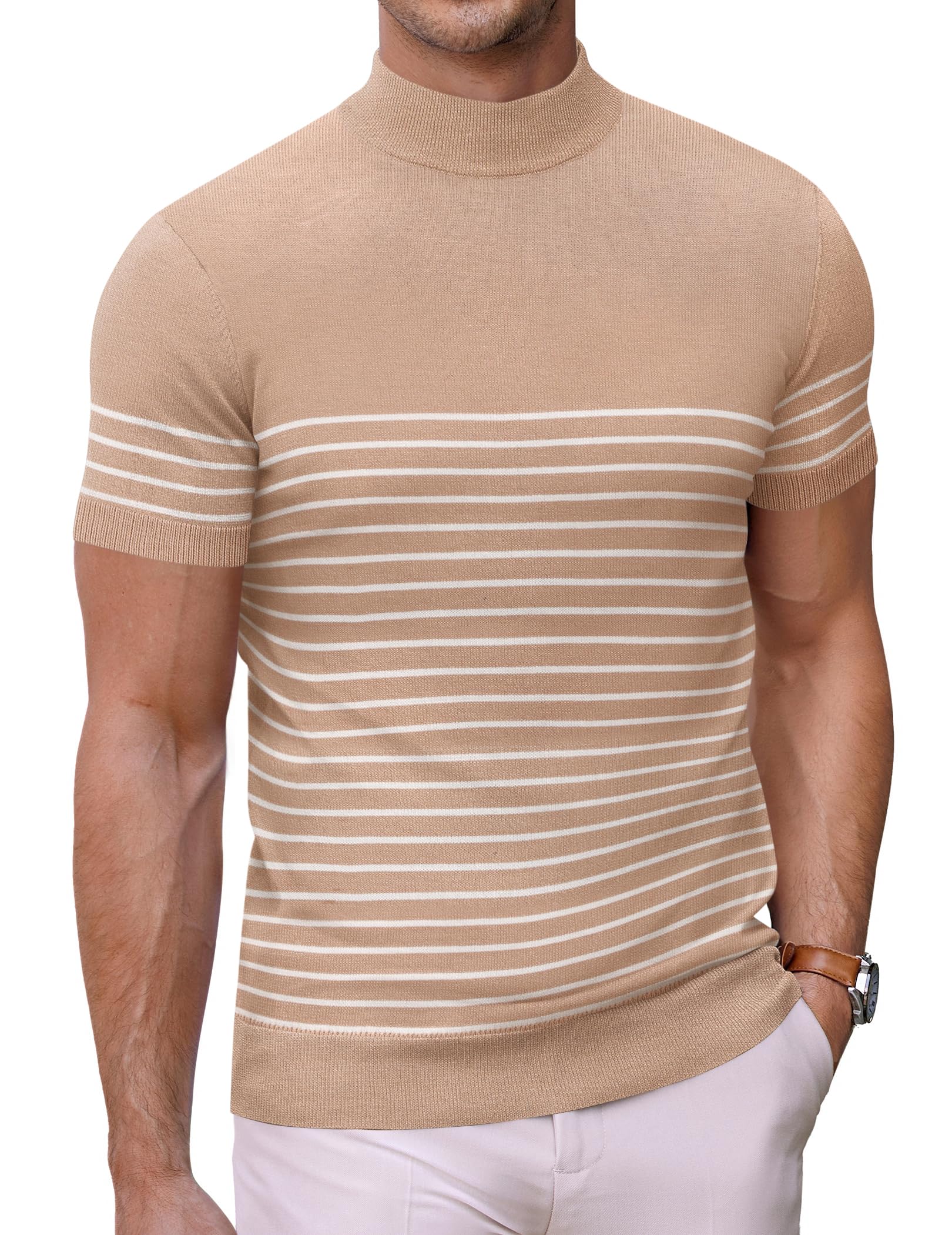 Suéter Masculino Coofandy, Simulado, Gola De Tartaruga, Manga Curta