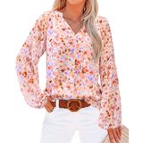 Blusa Btfbm Boho Com Estampa Floral De Chiffon Com Decote Em V, Manga Comprida