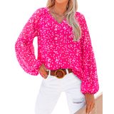Blusa Btfbm Boho Com Estampa Floral De Chiffon Com Decote Em V, Manga Comprida