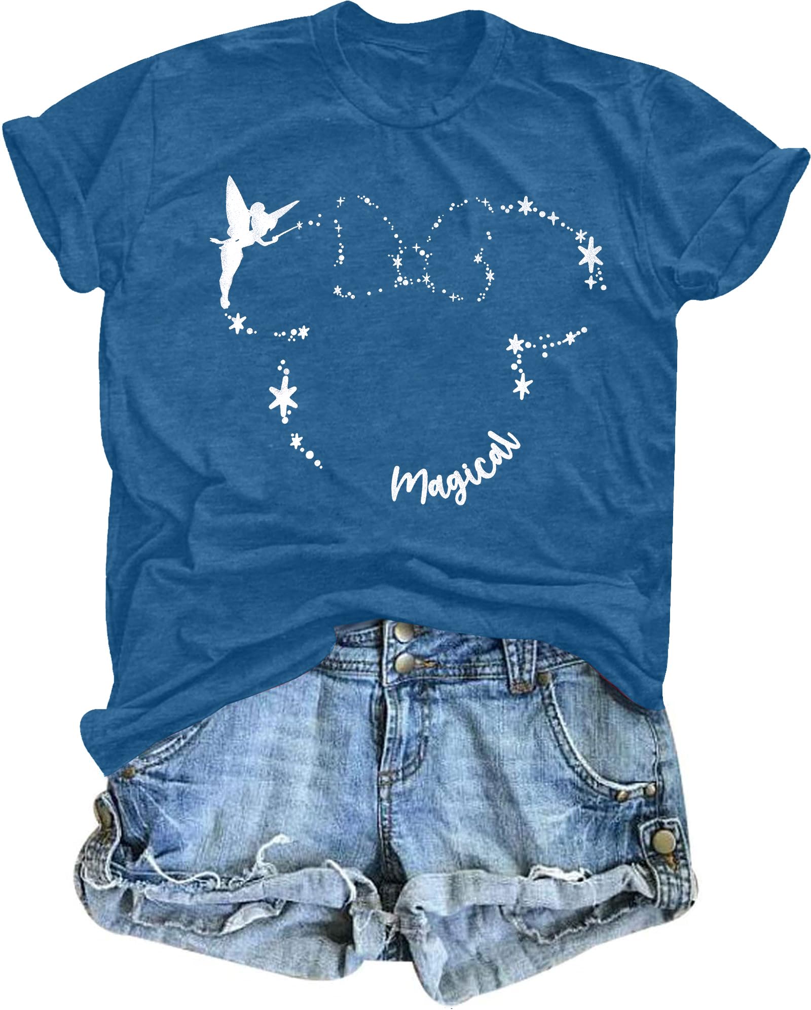 Camiseta Mágica Para Mulheres Believe In Magic, Linda Camiseta Estampada Gráfica, Férias Em Família, Camiseta De Manga Curta, Azul