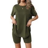 Conjunto De Pijamas Ekouaer, Roupa Esportiva Feminina De Manga Curta, Verde Militar, S