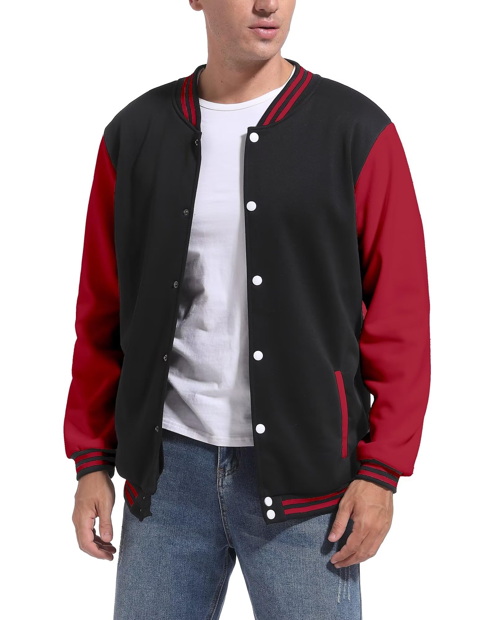 Jaqueta De Beisebol Varsity Dhspkn Masculina Preta E Vermelha De Algodão Xs