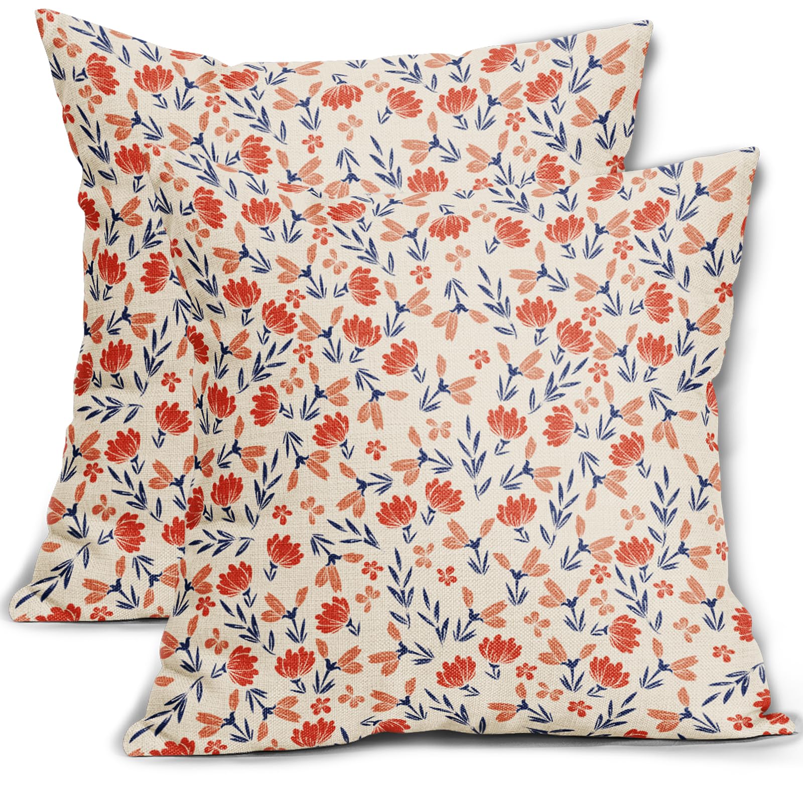 Capas De Travesseiro Aytipun Azul Laranja Vintage Floral 60x60cm, 2 Unidades