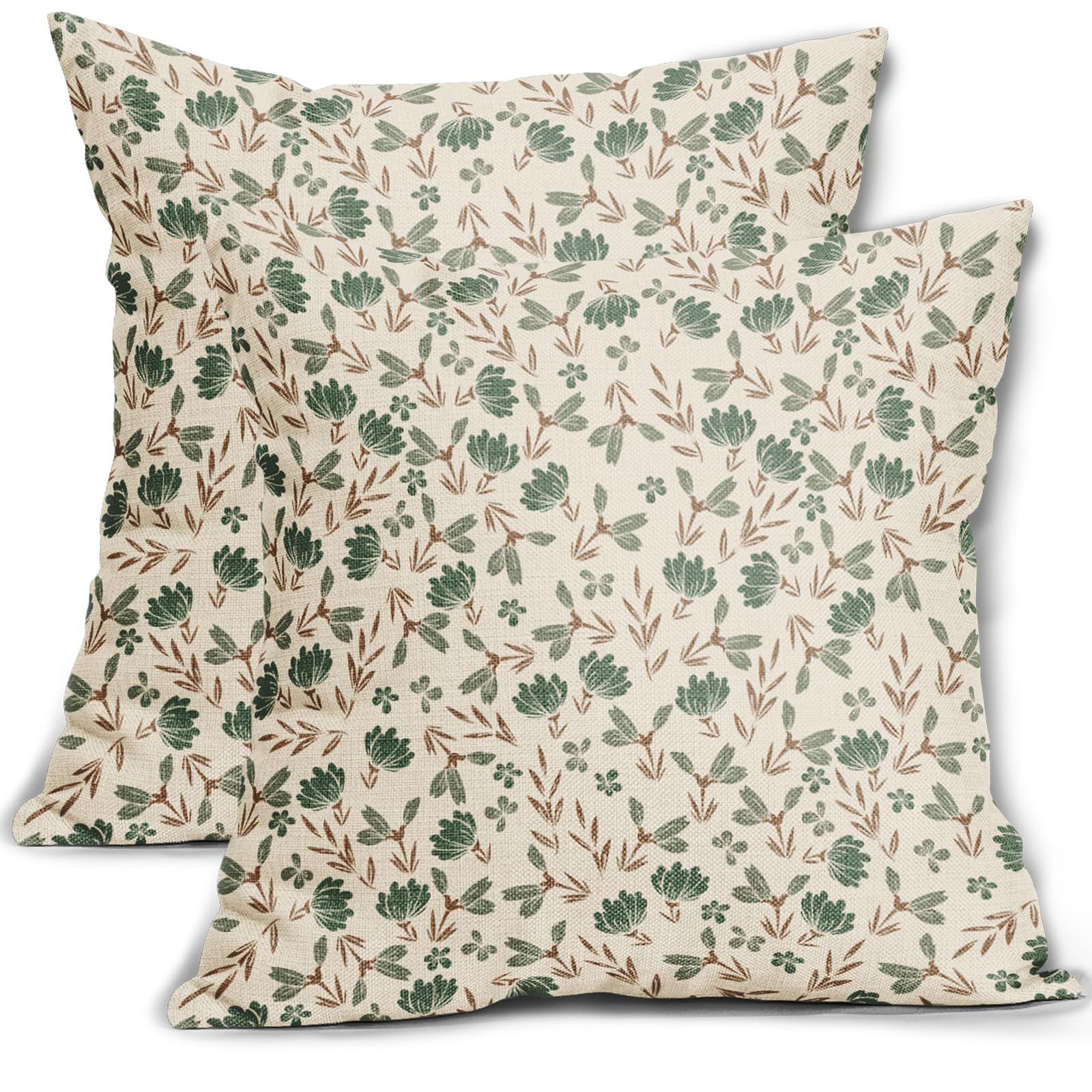 Capas De Travesseiro Aytipun Brown Green Floral 60x60cm Conjunto De 2