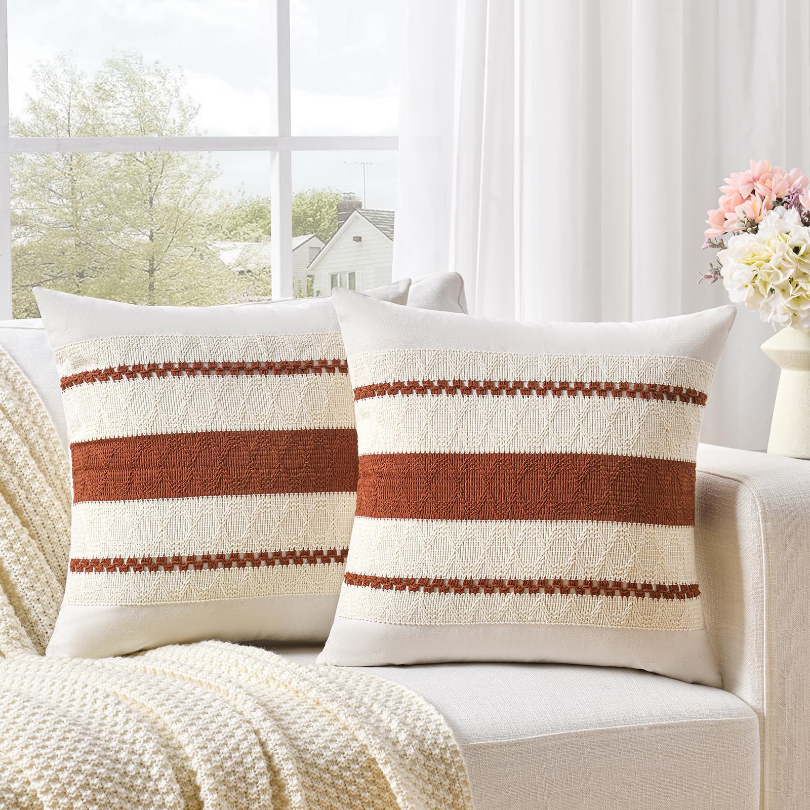 Capa De Travesseiro Fancy Homi Rust Boho Euro Decor 66x66cm Conjunto De 2