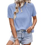 Top Feminino Dokotoo De Manga Curta De Verão Em Malha Azul Celeste