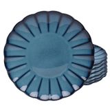 Jogo De Pratos Sobremesa Kit 6pcs 21cm Cerâmica Scallop Azul